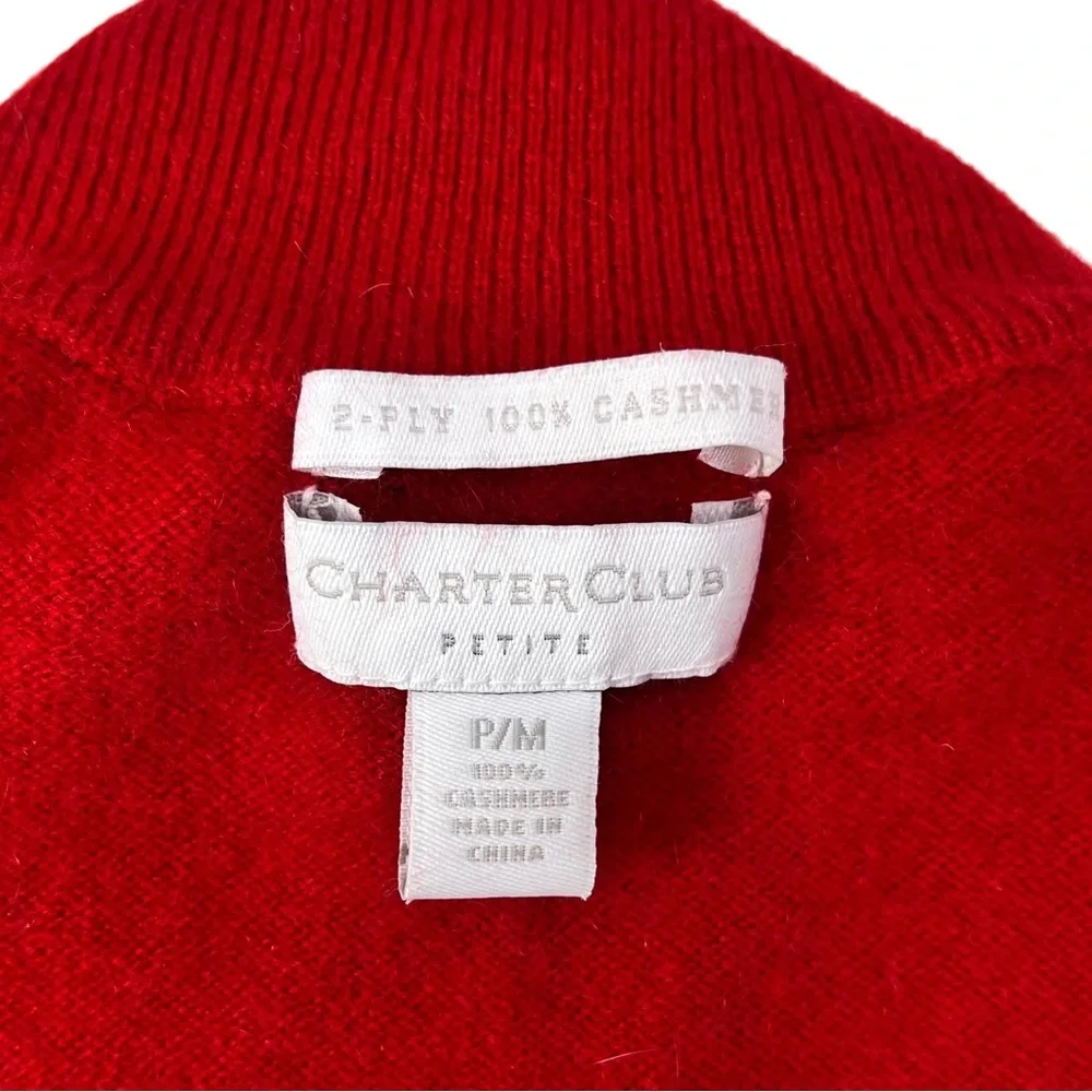 Charter Club 100% Cashmere Red Turtleneck Pullover Sweater Women ‎ Petite Medium